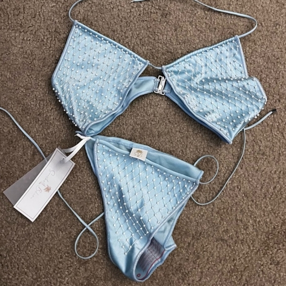 Vogue Italy SEASHELL lumiere blue Italian handmade couture bikini M/l (tags on) - Picture 10 of 10